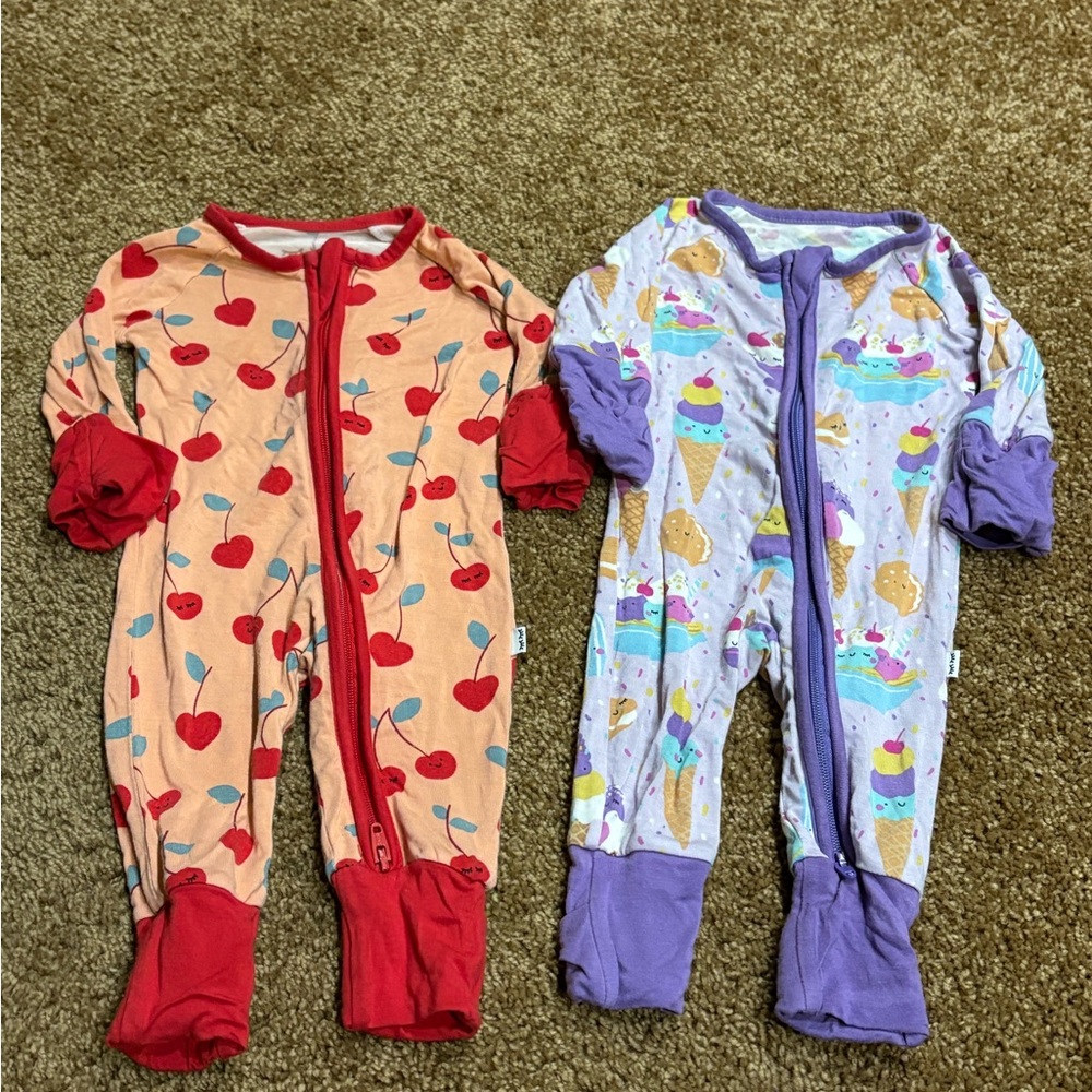 Little Sleepies Cherry Red and Ice Cream Purple Footies